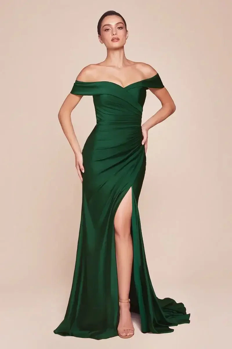 Freya Gown - HUNTER GREEN - OFF THE SHOULDER STRETCH SPANDEX DRESS