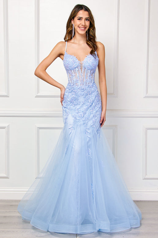 Lady Black Tie - Hera Gown - Baby Blue - Tulle & Floral Lace Mermaid Dress - Size 10 Lady Black Tie - Hera Gown - Baby Blue - Tulle & Floral Lace Mermaid Dress - Size 10