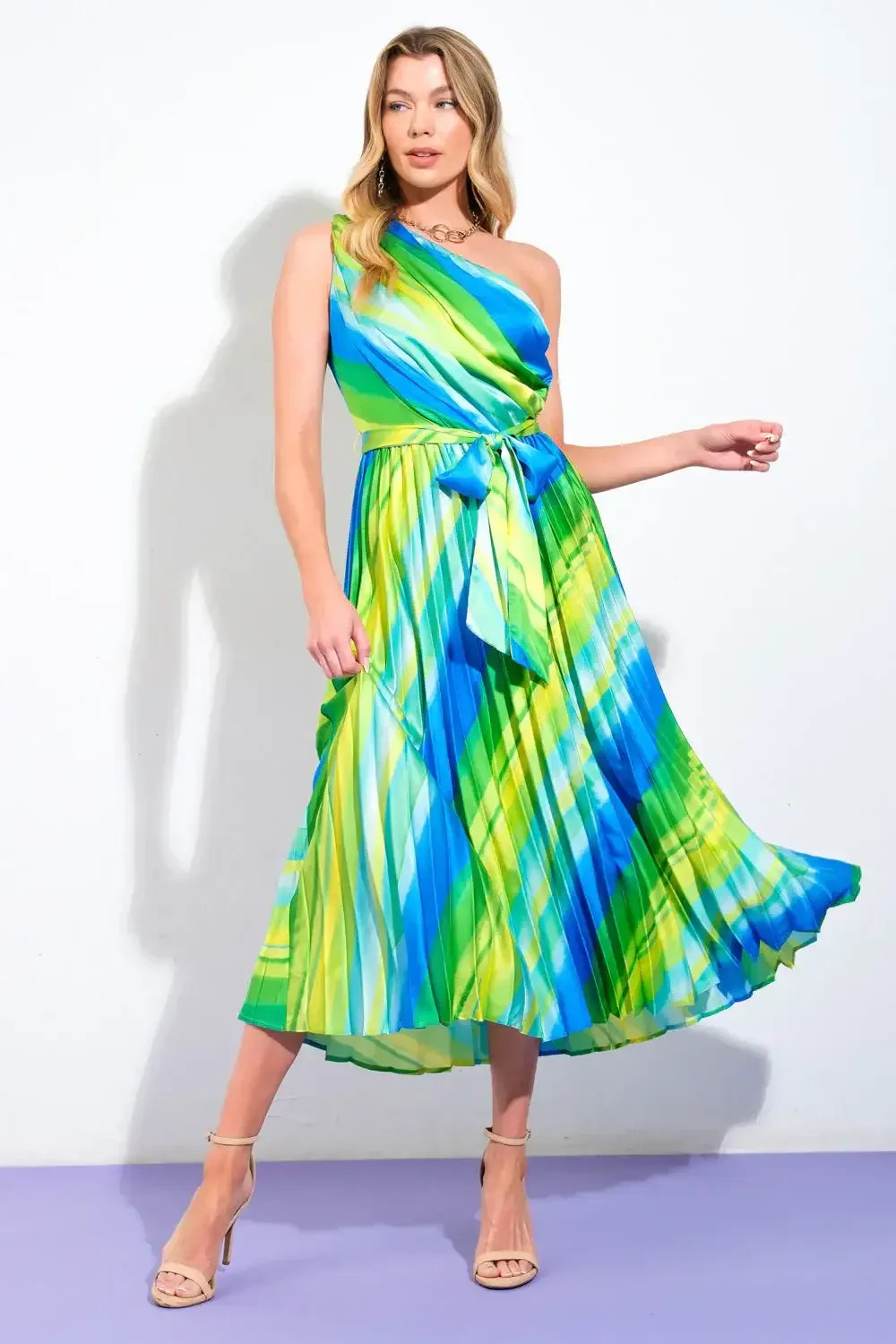 EXUBERANT ELEGANCE - ONE SHOULDER MIDI DRESS