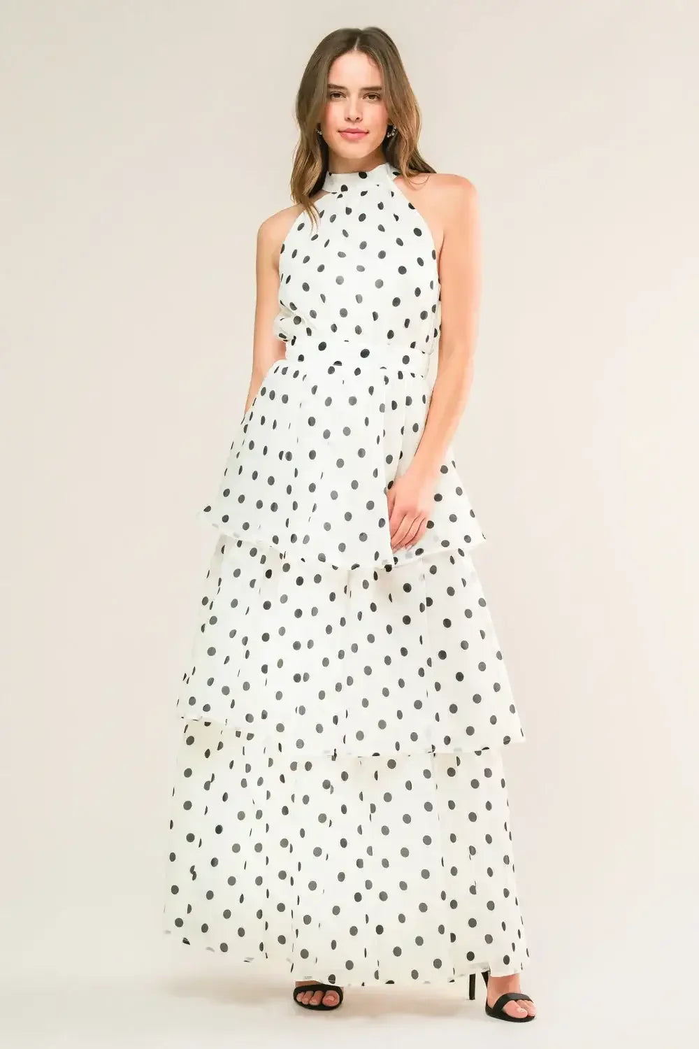 PRETTY IN POLKA DOTS - HALTER MAXI DRESS
