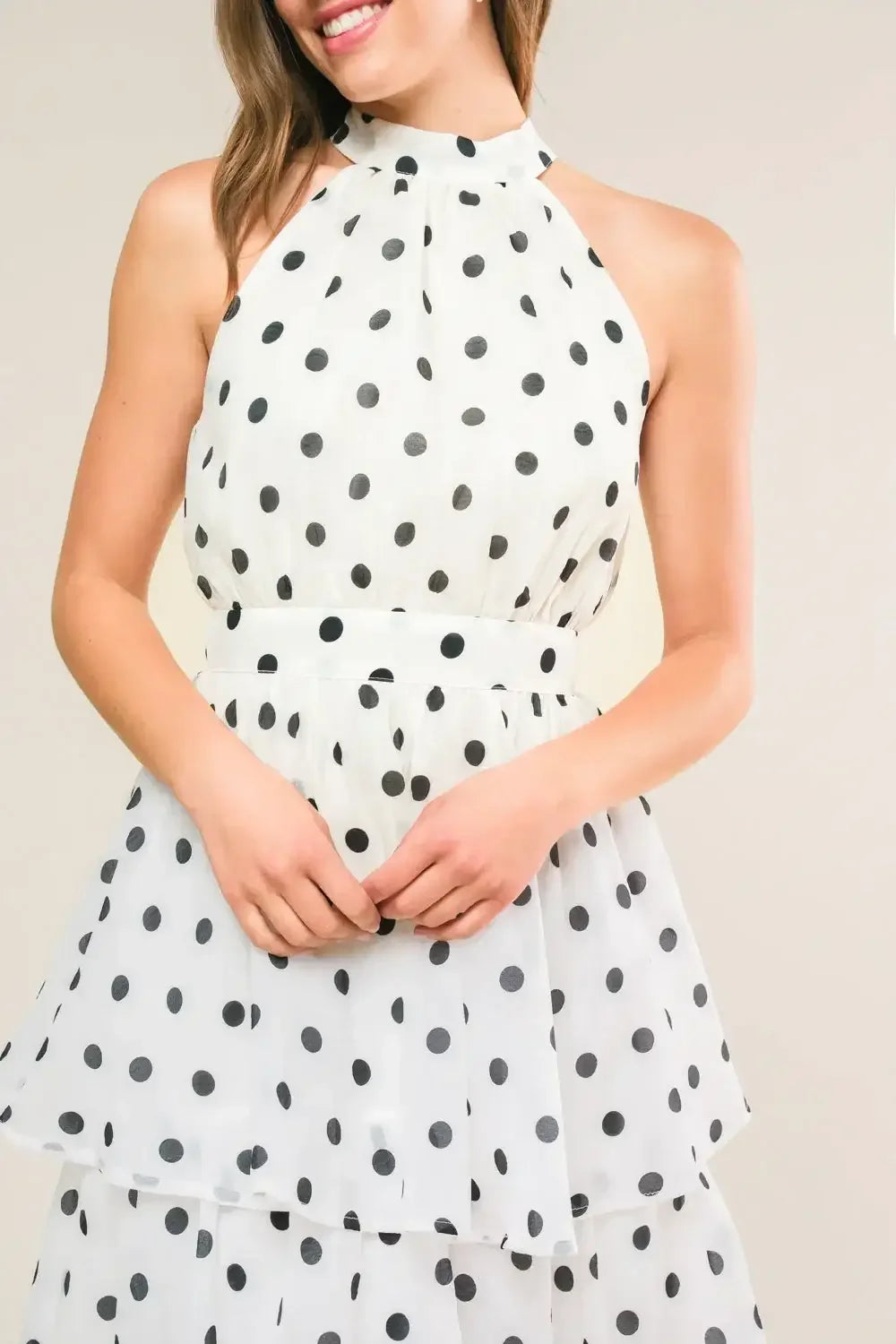 PRETTY IN POLKA DOTS - HALTER MAXI DRESS