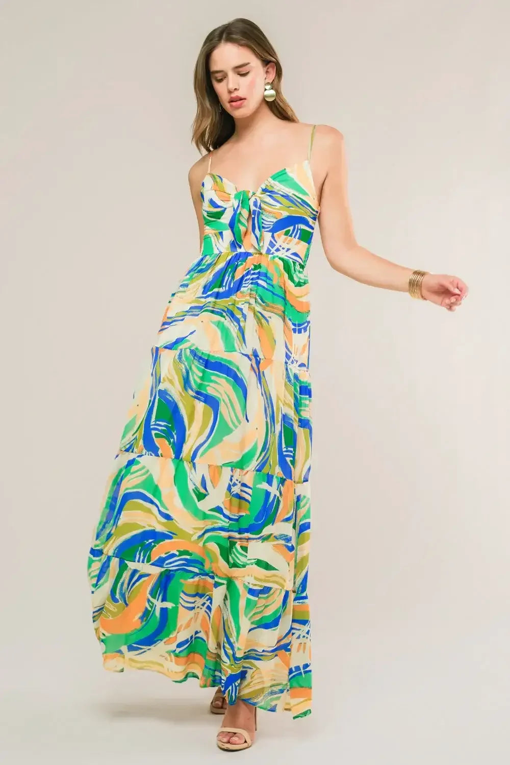 FLORIDA DREAMS TIE FRONT MAXI DRESS - BLUE GREEN