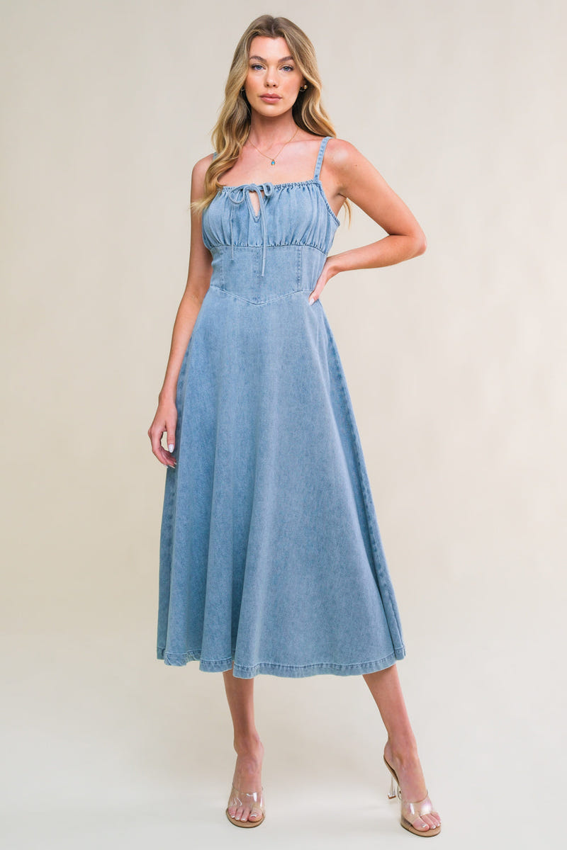 FESTIVAL DAYS - FRONT TIE DENIM MIDI DRESS