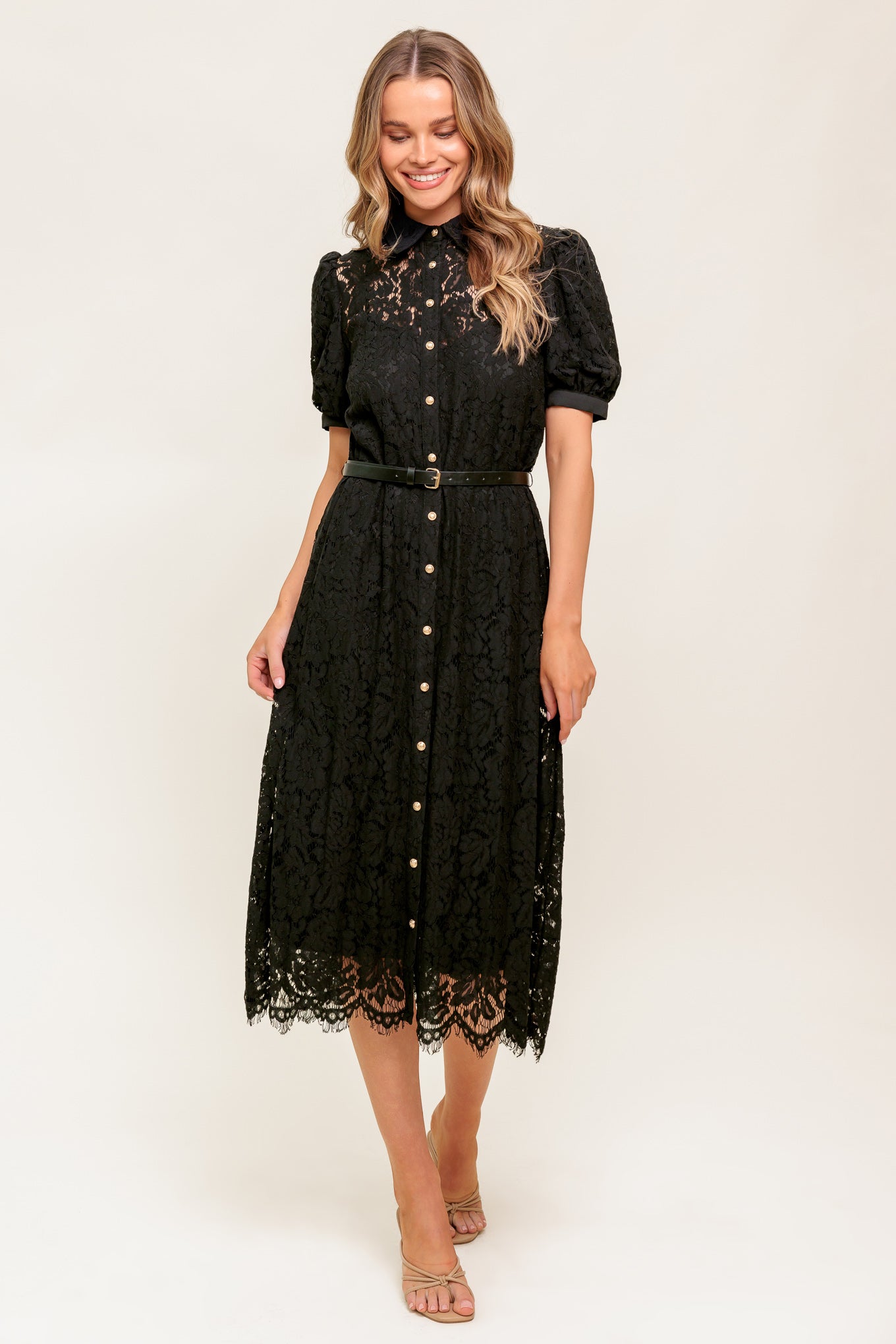 LUKA LACE SHIRT DRESS | Black Puff Sleeve Lace Button Down | Lady Black Tie LUKA LACE SHIRT DRESS | Black Puff Sleeve Lace Button Down | Lady Black Tie