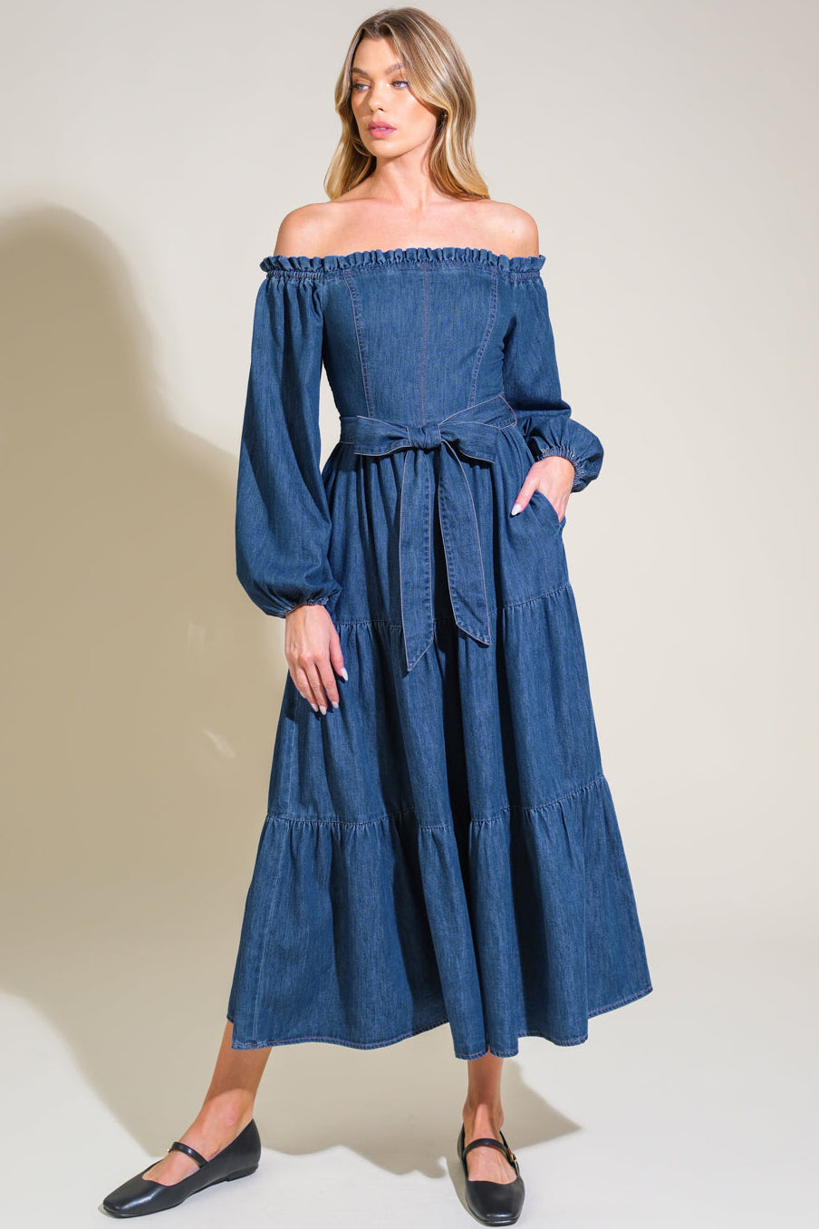 RAY OF LIGHT - ONE SHOULDER DENIM CUT-OUT DRESS