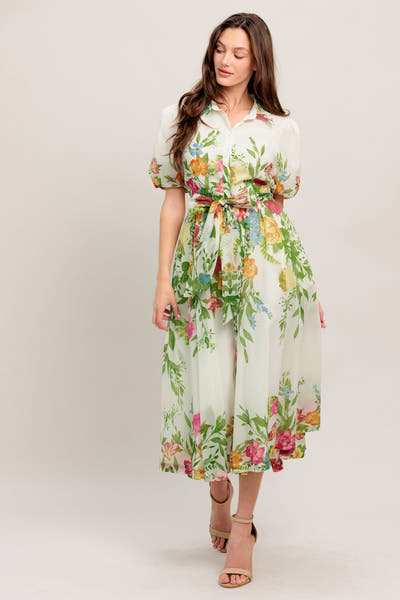 FRESH BLOSSOM IVORY FLORAL MIDI DRESS