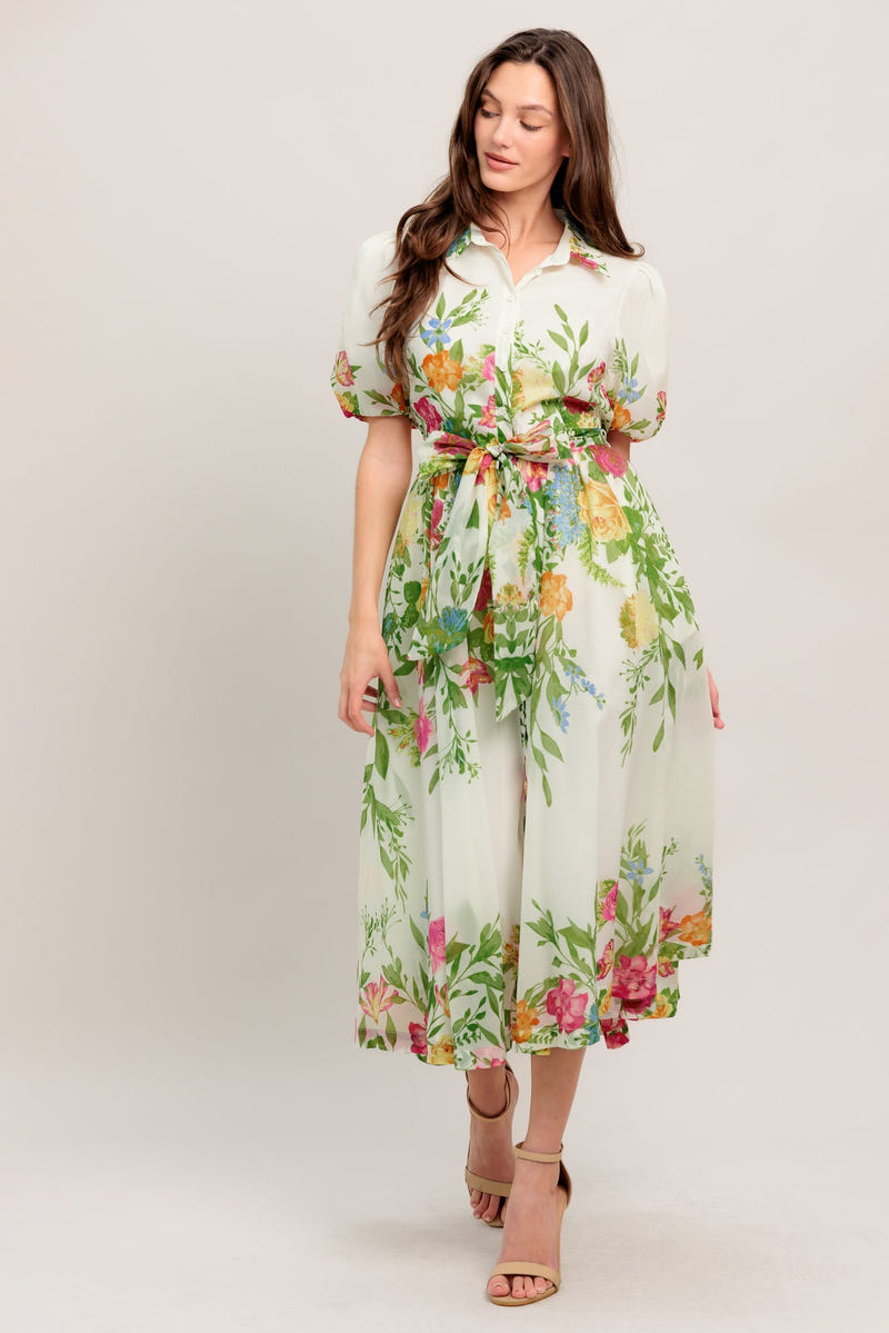 FRESH BLOSSOM IVORY FLORAL MIDI DRESS