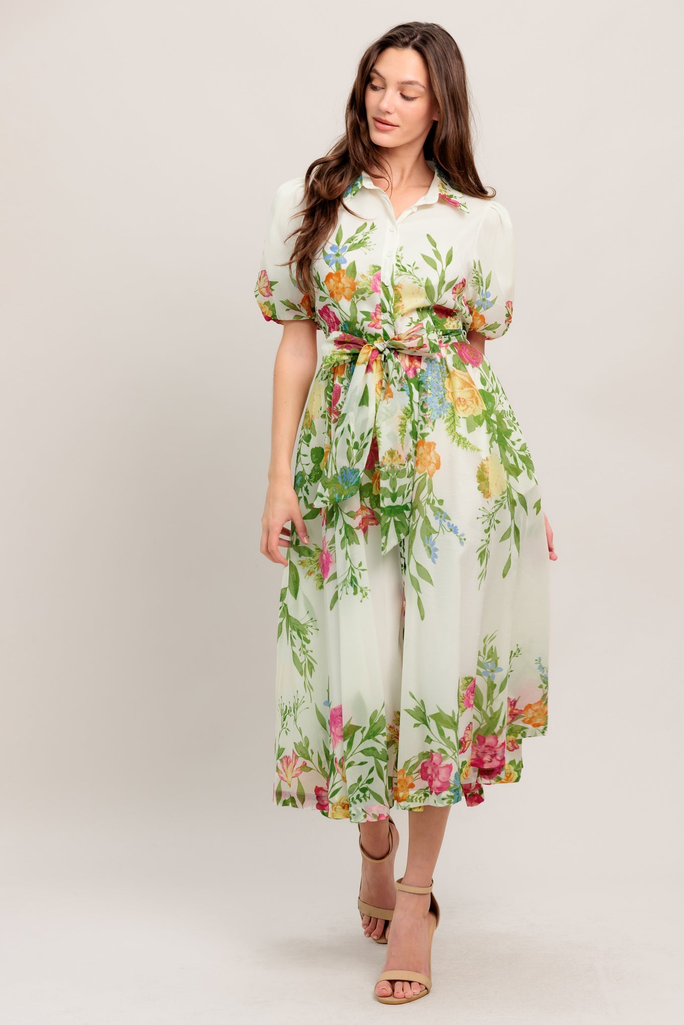 FRESH BLOSSOM IVORY FLORAL MIDI DRESS