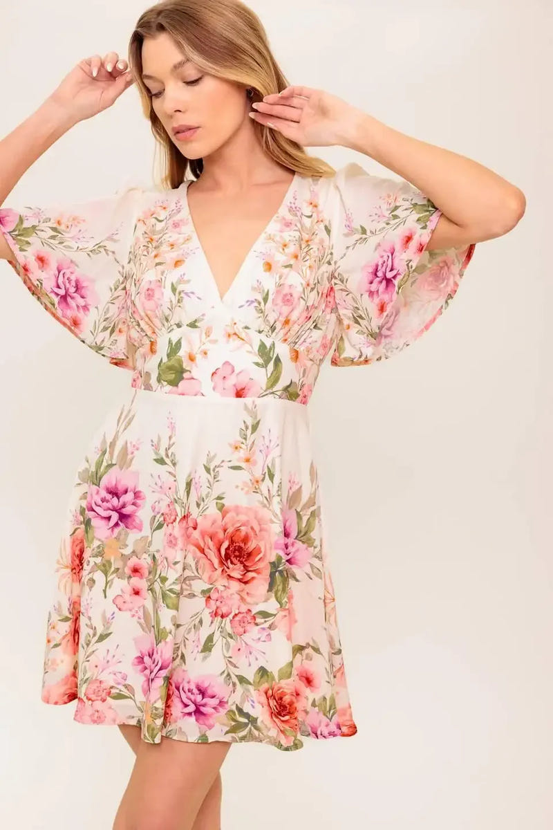 IMANI PRINTED MINI DRESS - LIGHT PINK