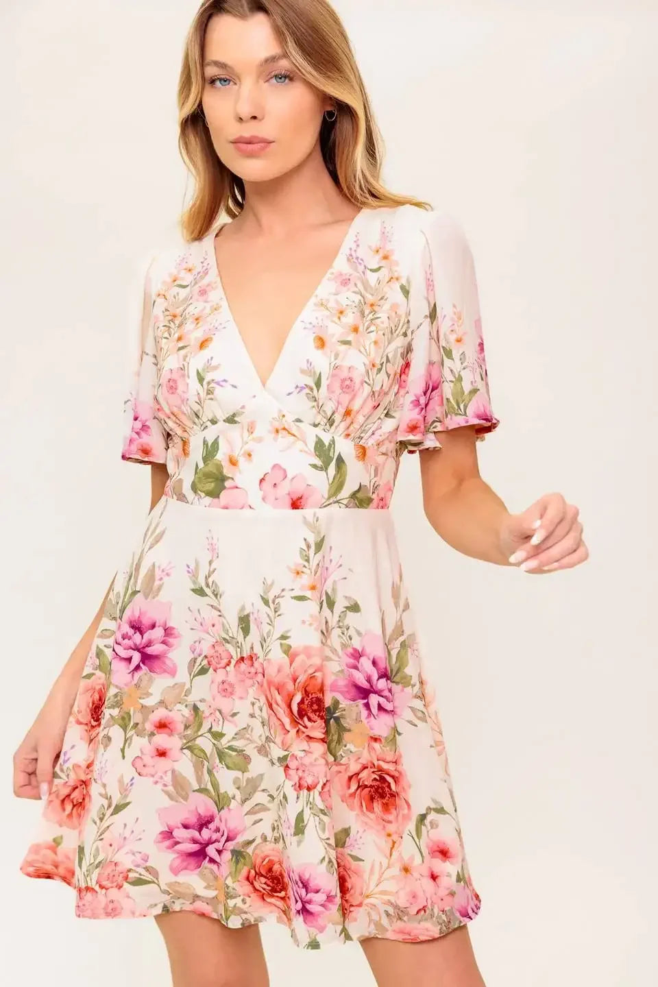 IMANI PRINTED MINI DRESS - LIGHT PINK