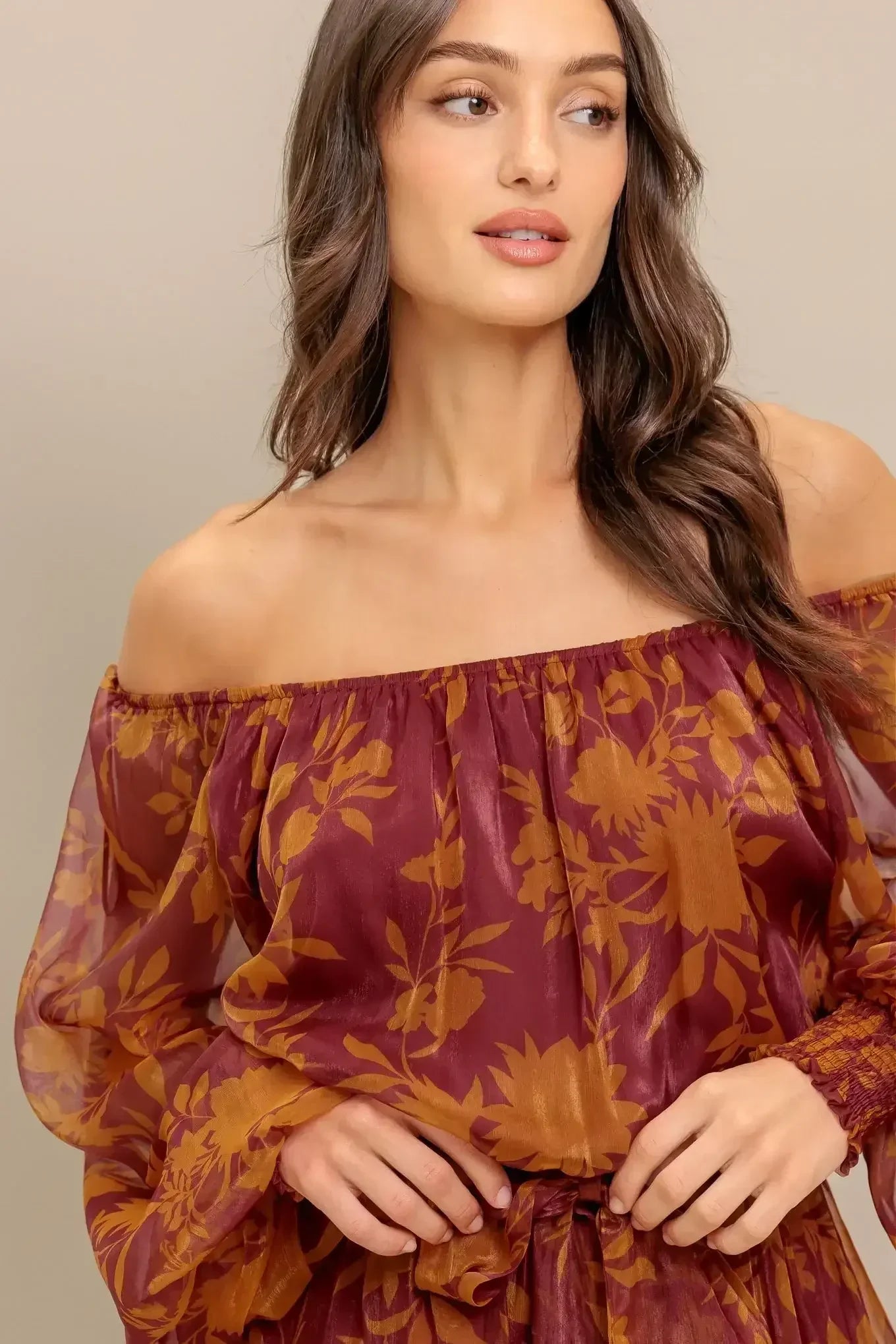 Destiny Maroon Floral Long Sleeve Mini Dress