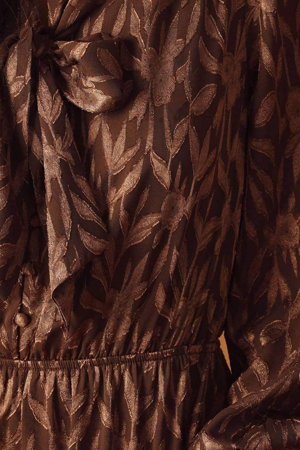 FALLING LEAVES LONG SLEEVE BROWN MINI DRESS