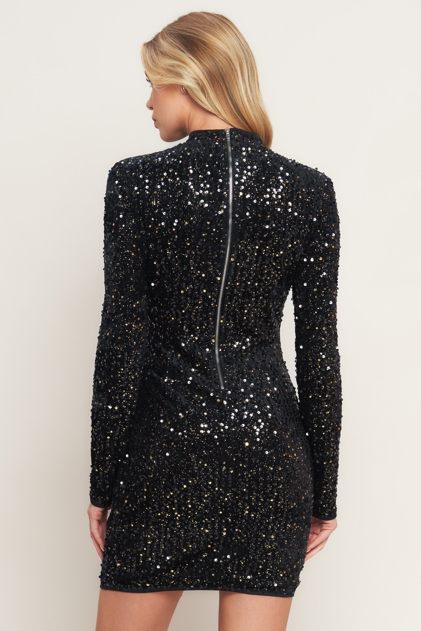 glitter black long sleeve dress Sequin Long Sleeve Dress in Black