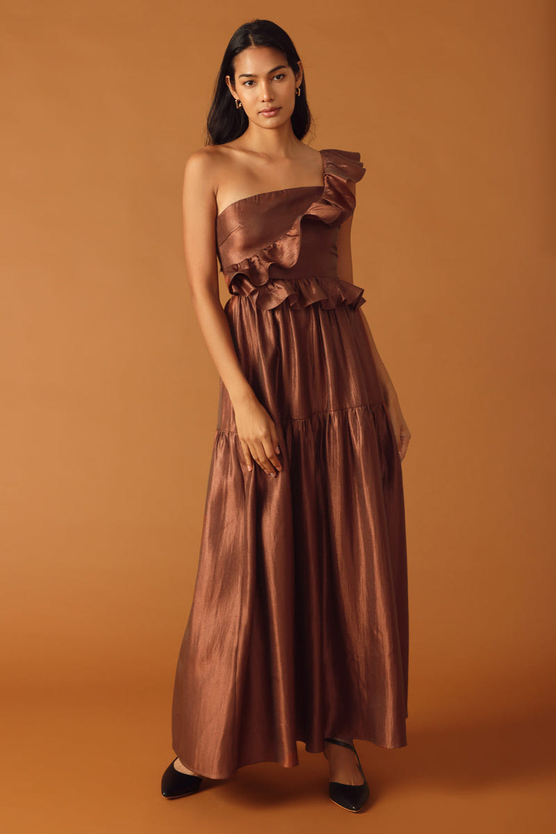 Brown Maxi Dresses Elegant Satin & Long Sleeve | Lady Black Tie Brown Maxi Dresses Elegant Satin & Long Sleeve | Lady Black Tie
