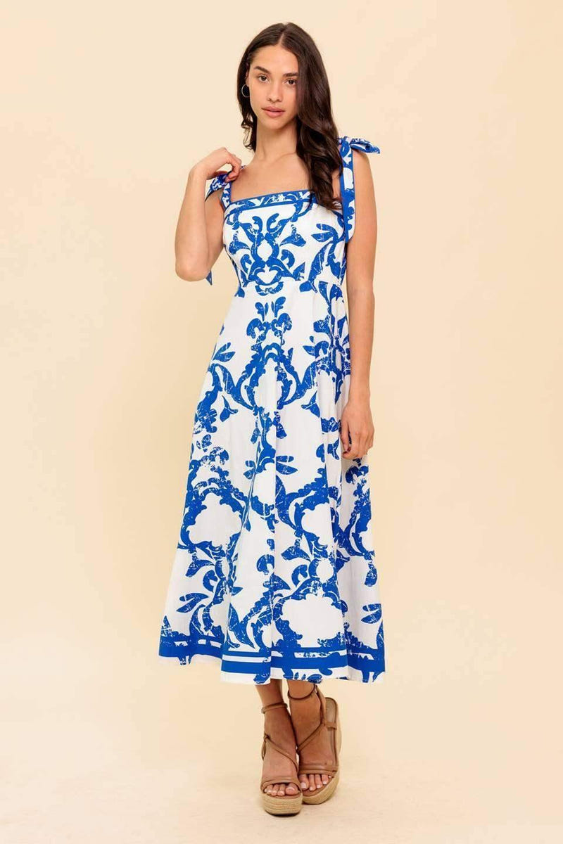 SUNNY DAYS - WHITE & BLUE MIDI DRESS
