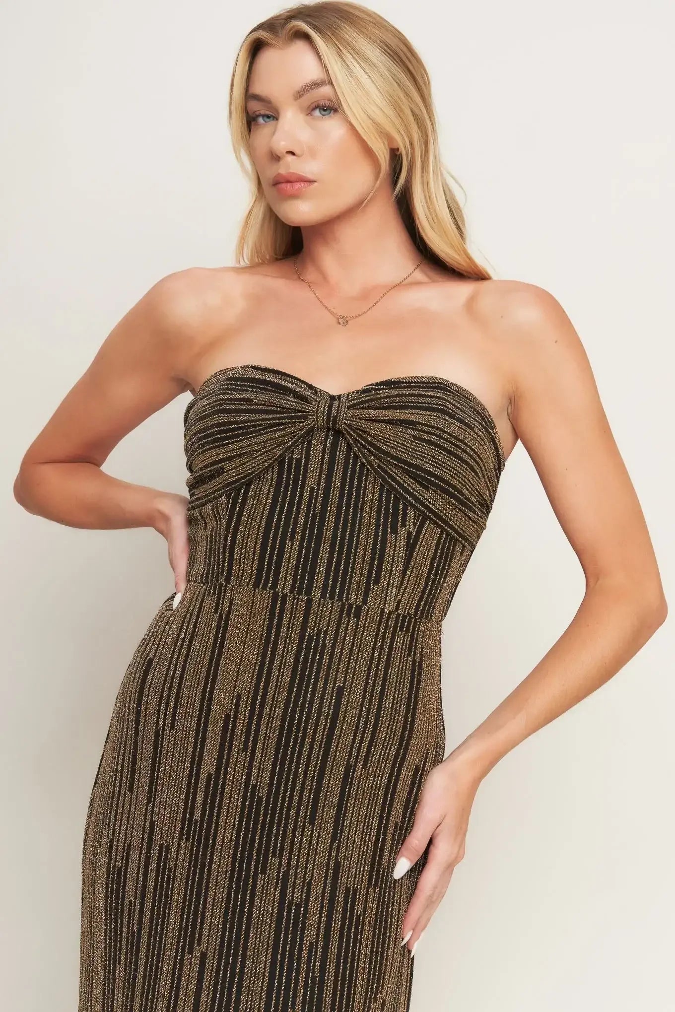 Strapless, long, patterned dress