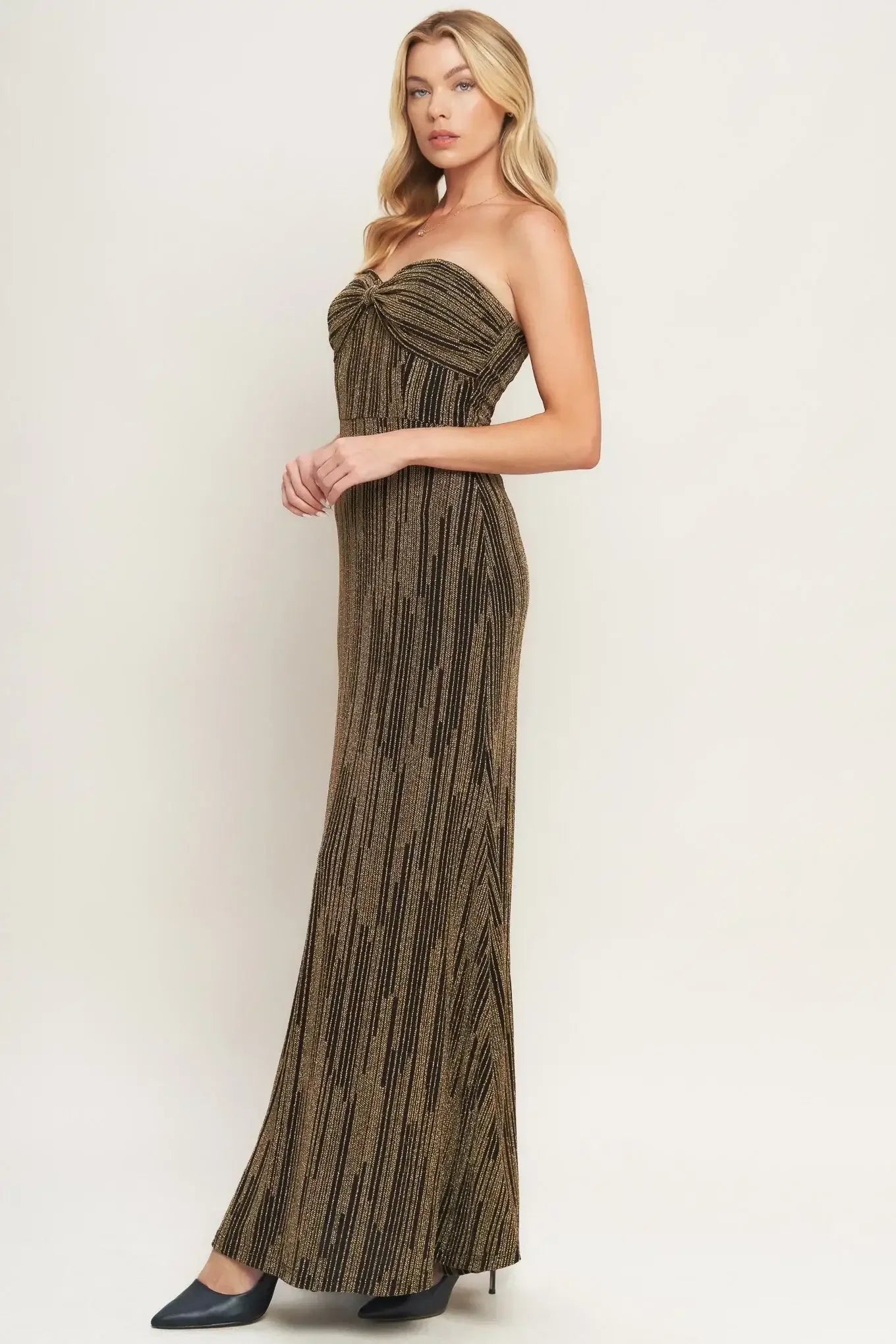 Strapless, long, patterned dress