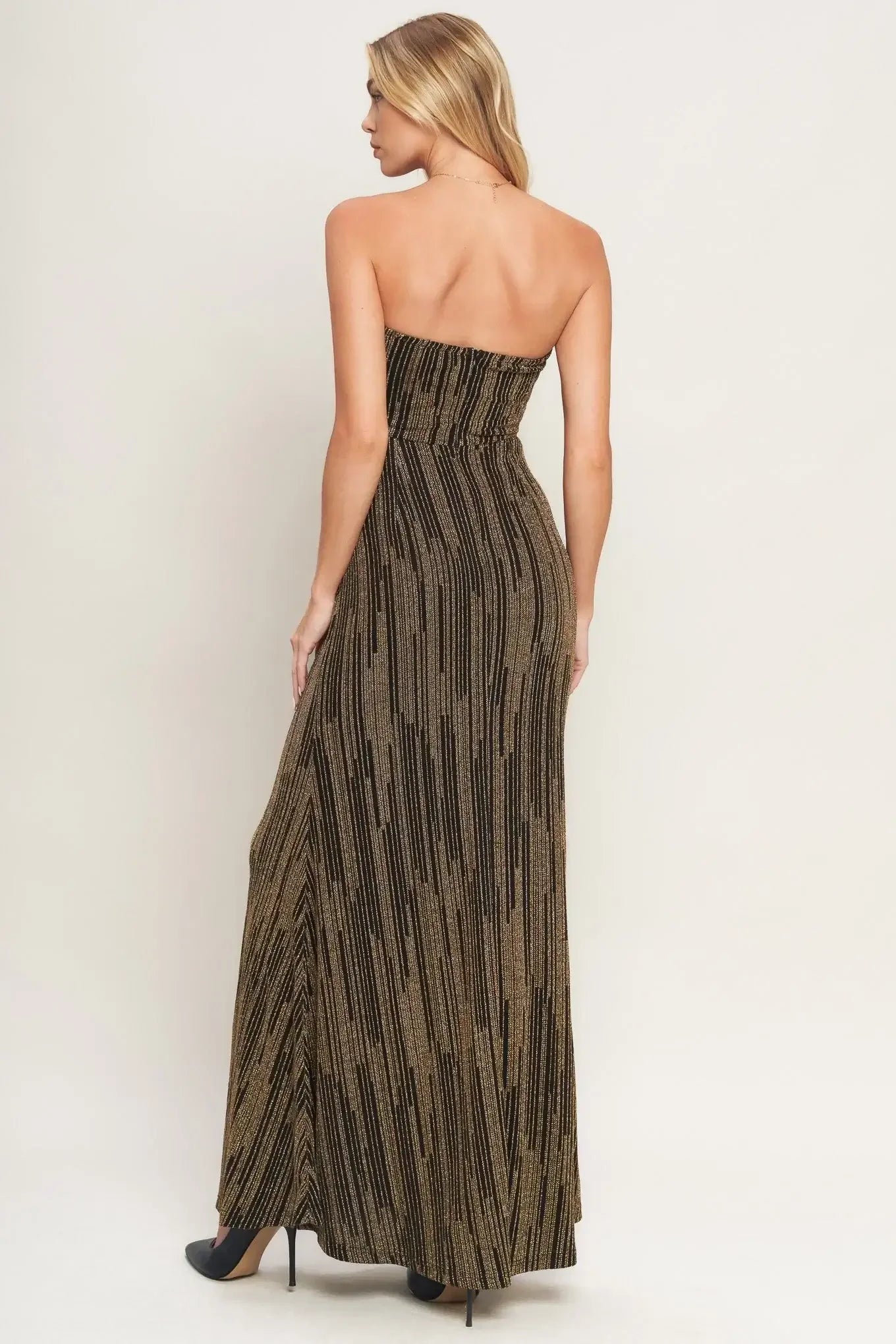 Strapless, long, patterned dress