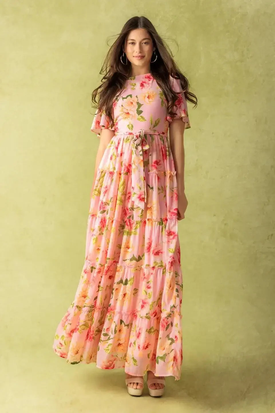 CARRIAGE RIDE ROMANCE - PINK FLORAL MAXI DRESS