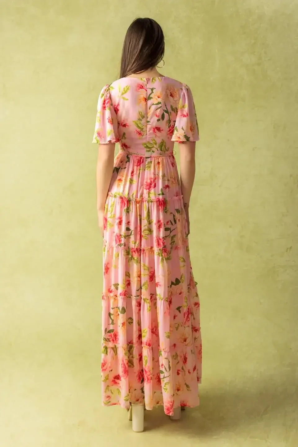 CARRIAGE RIDE ROMANCE - PINK FLORAL MAXI DRESS