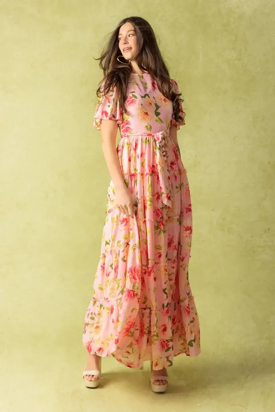 CARRIAGE RIDE ROMANCE - PINK FLORAL MAXI DRESS