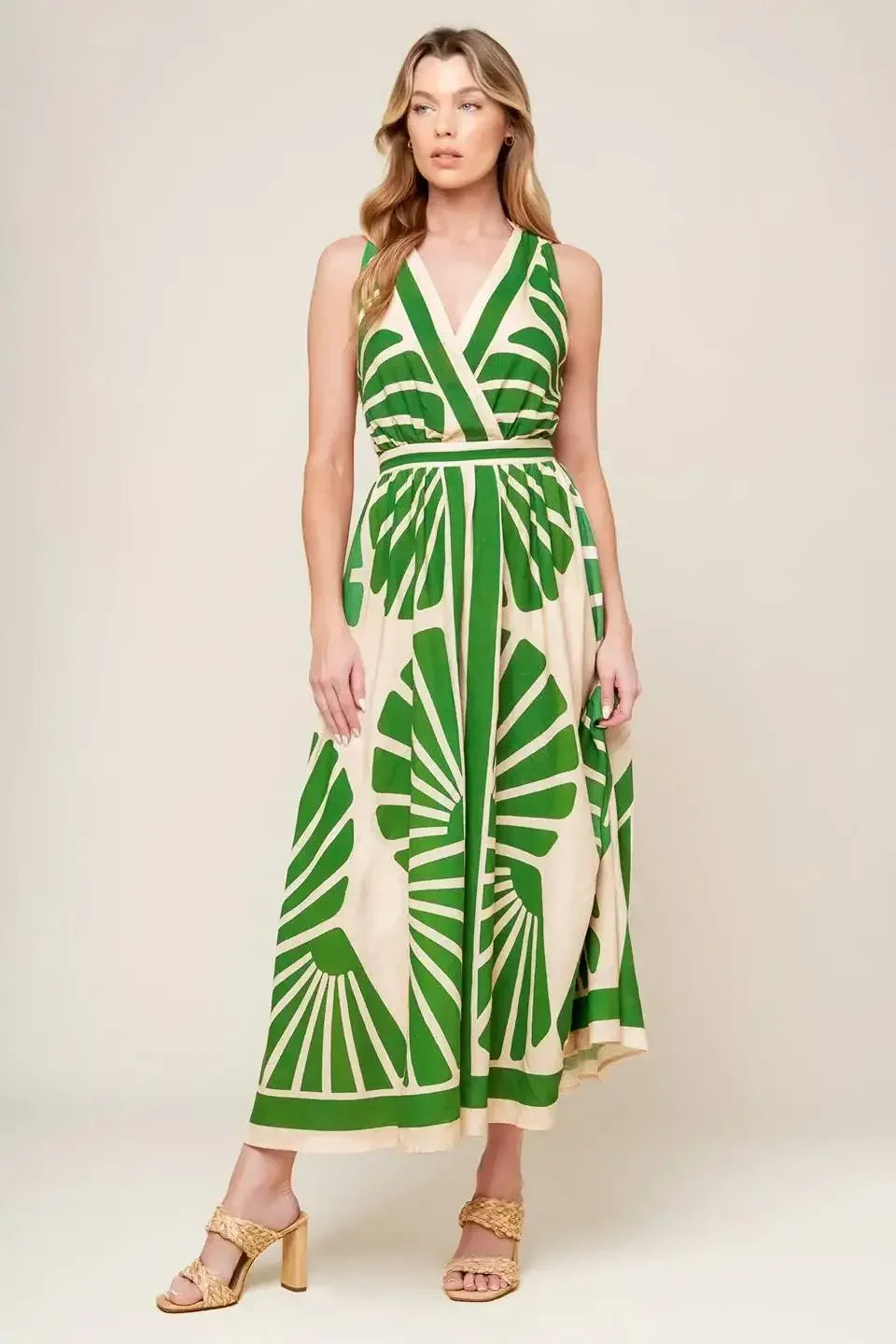 SWEPT ME OFF MY FEET - CROSS BACK MIDI DRESS - GREEN