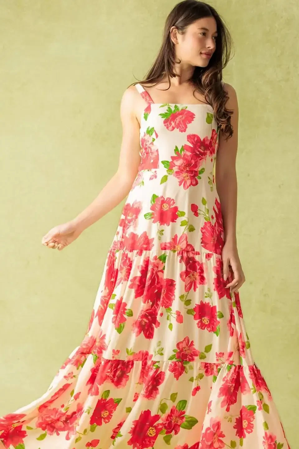 CRIMSON BLOOMS - RED FLORAL MAXI DRESS