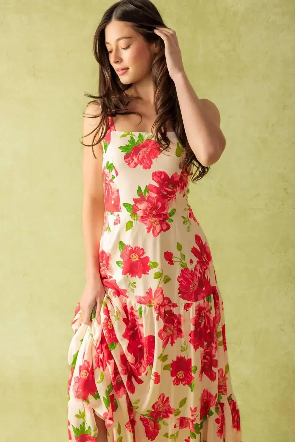 CRIMSON BLOOMS - RED FLORAL MAXI DRESS