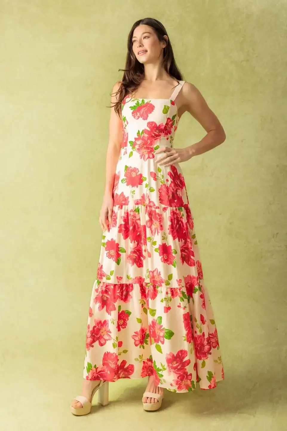 CRIMSON BLOOMS - RED FLORAL MAXI DRESS