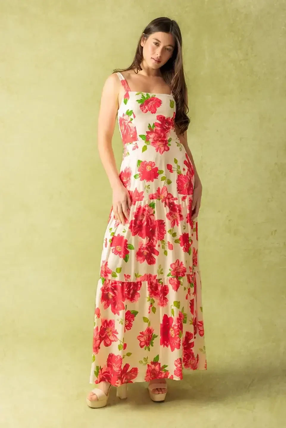 CRIMSON BLOOMS - RED FLORAL MAXI DRESS