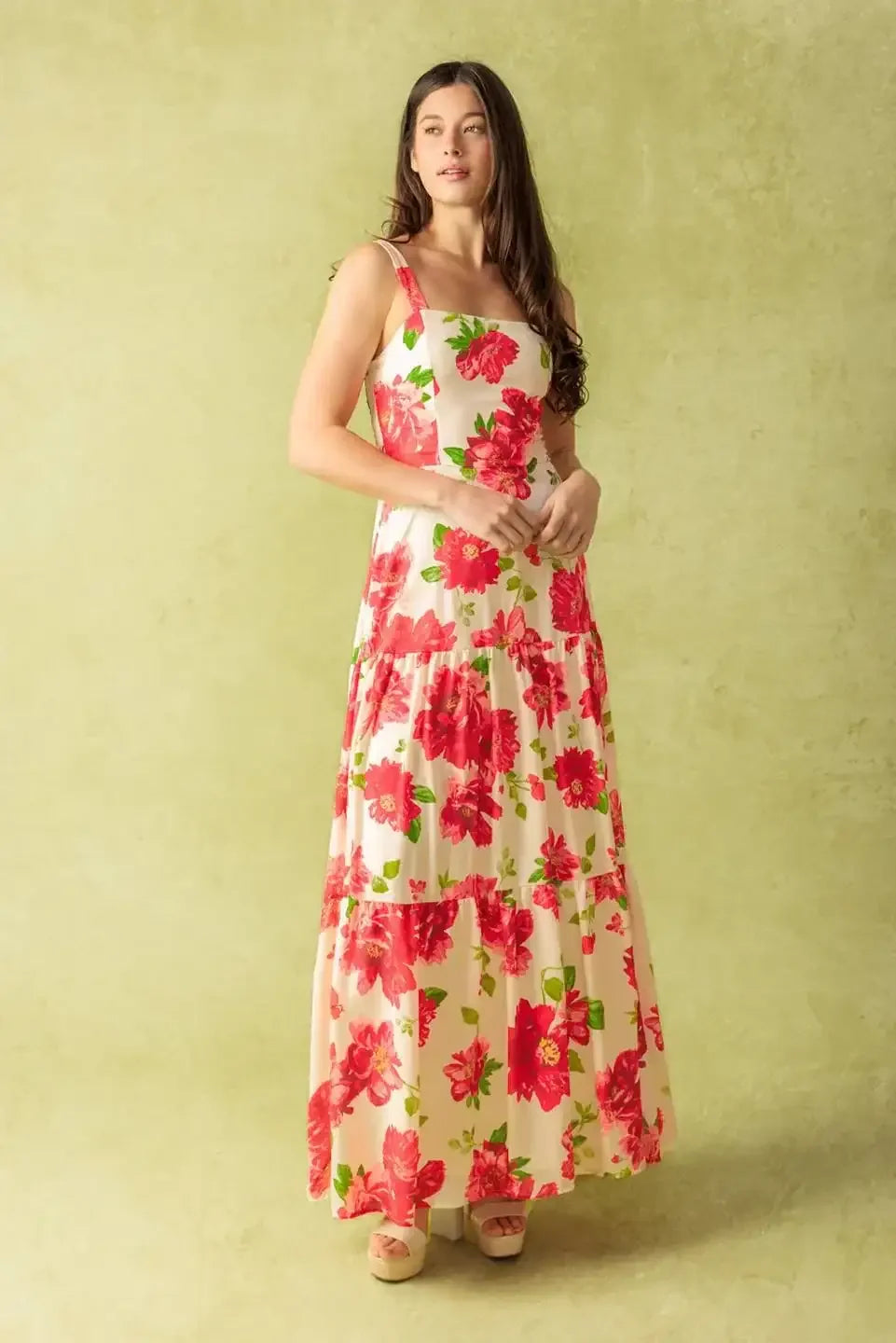 CRIMSON BLOOMS - RED FLORAL MAXI DRESS