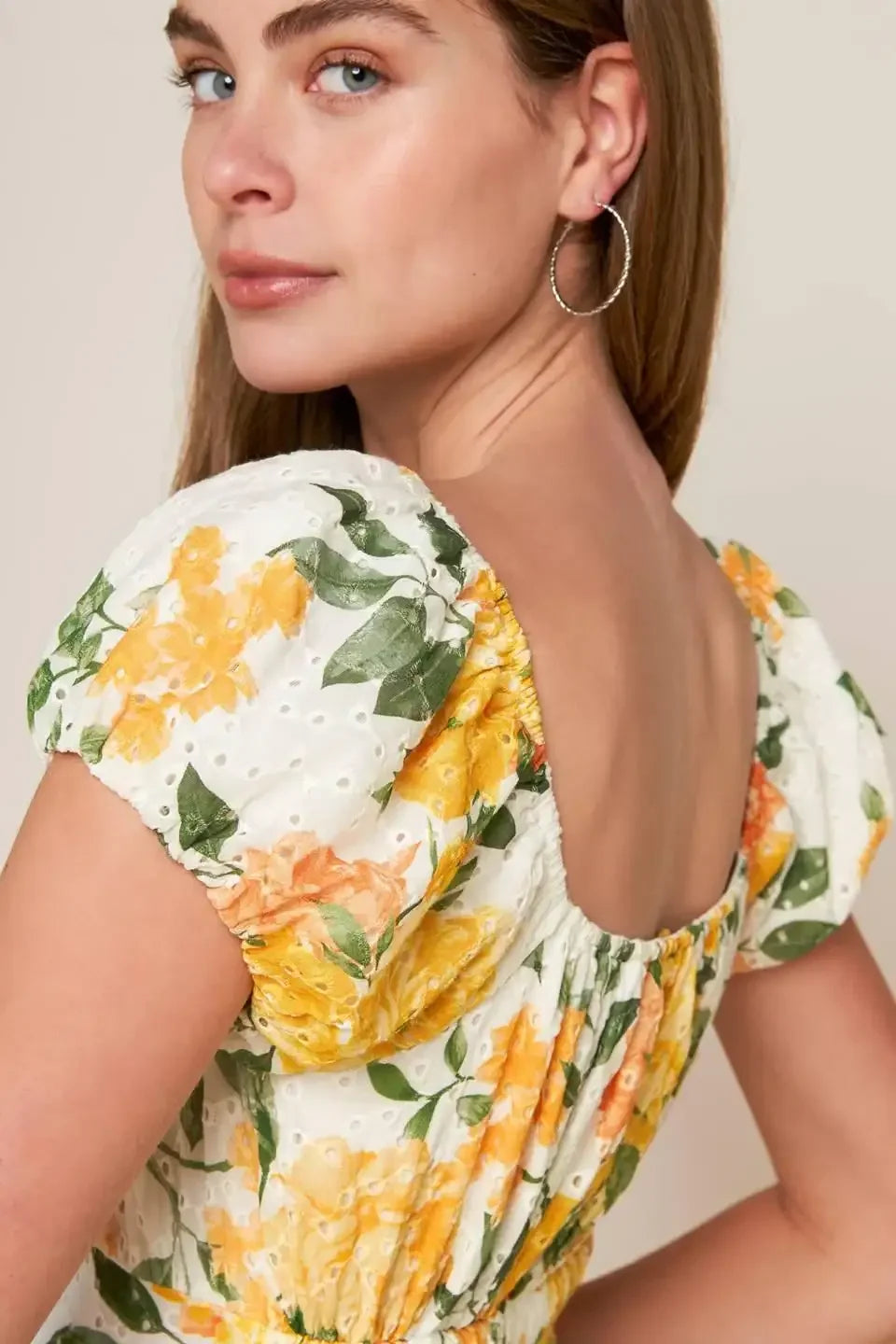 GARDEN OF DREAMS - YELLOW - EYELET MIDI DRESS