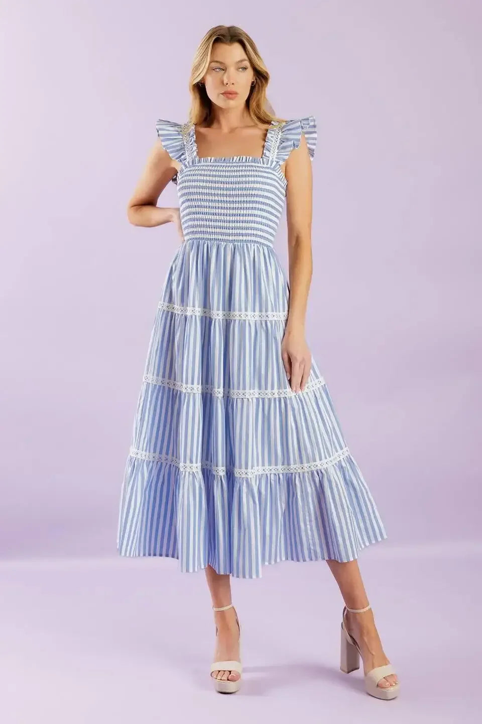 SWING OF THINGS BLUE MIDI DRESS
