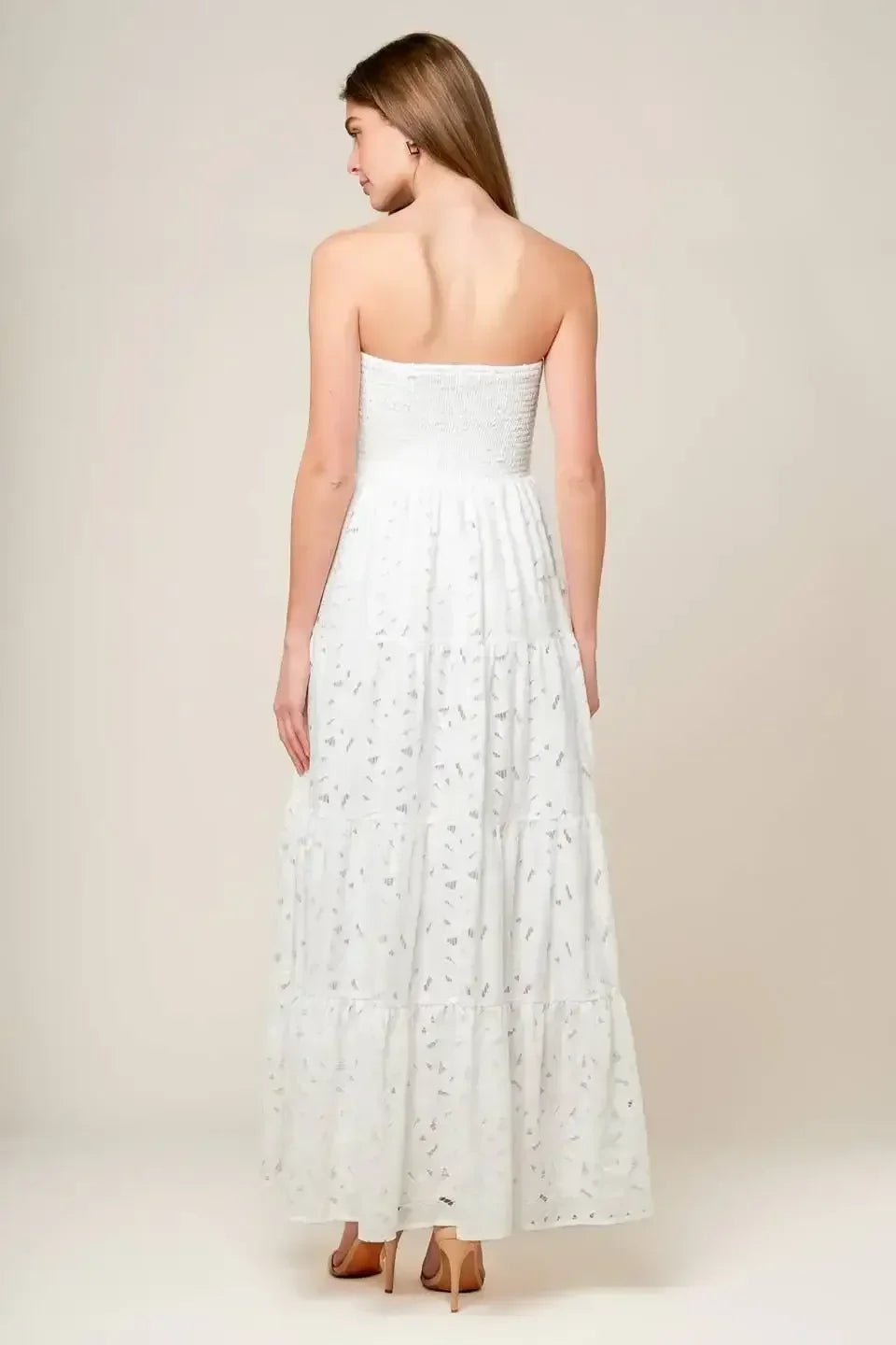 WISHING WELL - STRAPLESS WHITE LACE MAXI DRESS