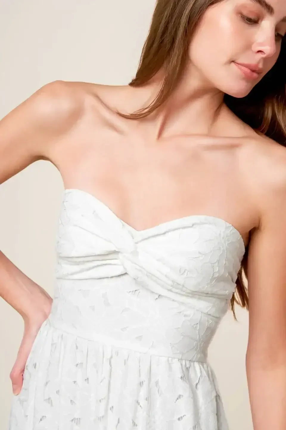 WISHING WELL - STRAPLESS WHITE LACE MAXI DRESS