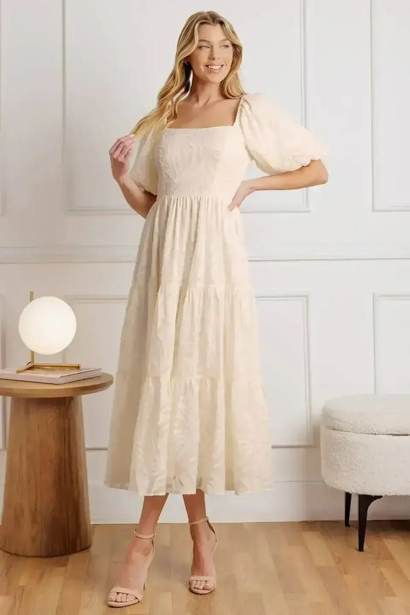 BRISK ADVENTURES EMBROIDERED MIDI DRESS - CREAM