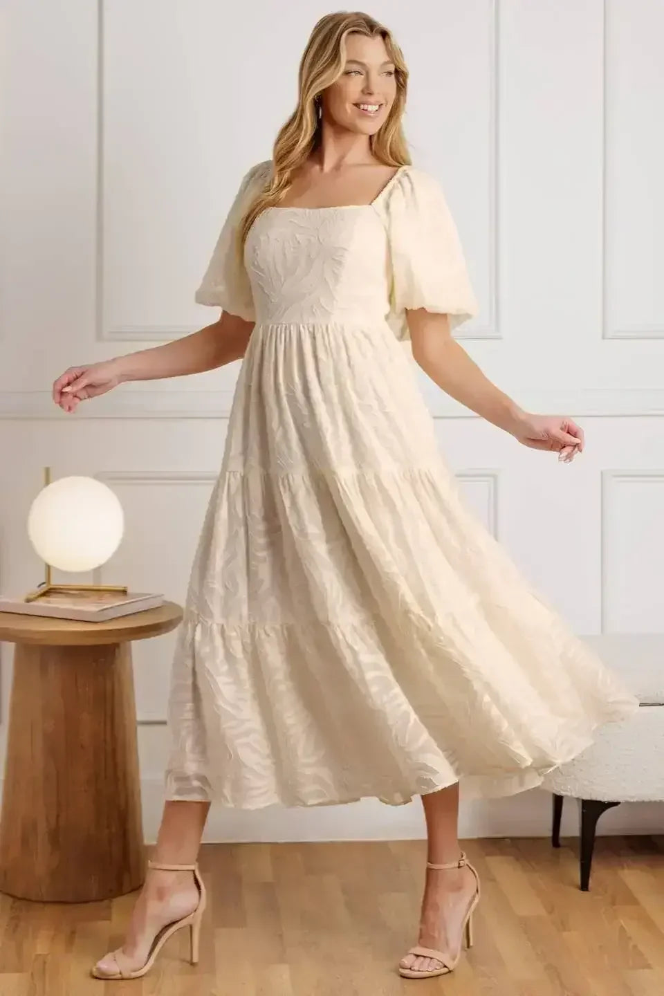 BRISK ADVENTURES EMBROIDERED MIDI DRESS - CREAM