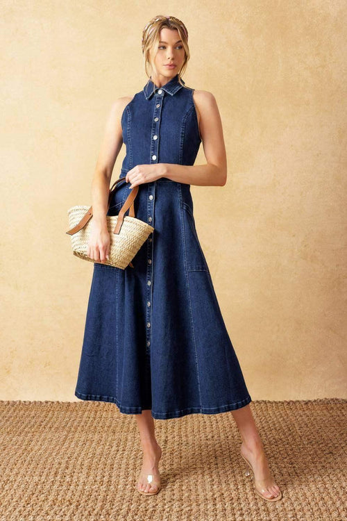 TIME FOR SOMETHING NEW - INDIGO - DARK DENIM MIDI DRESS - FINAL SALE