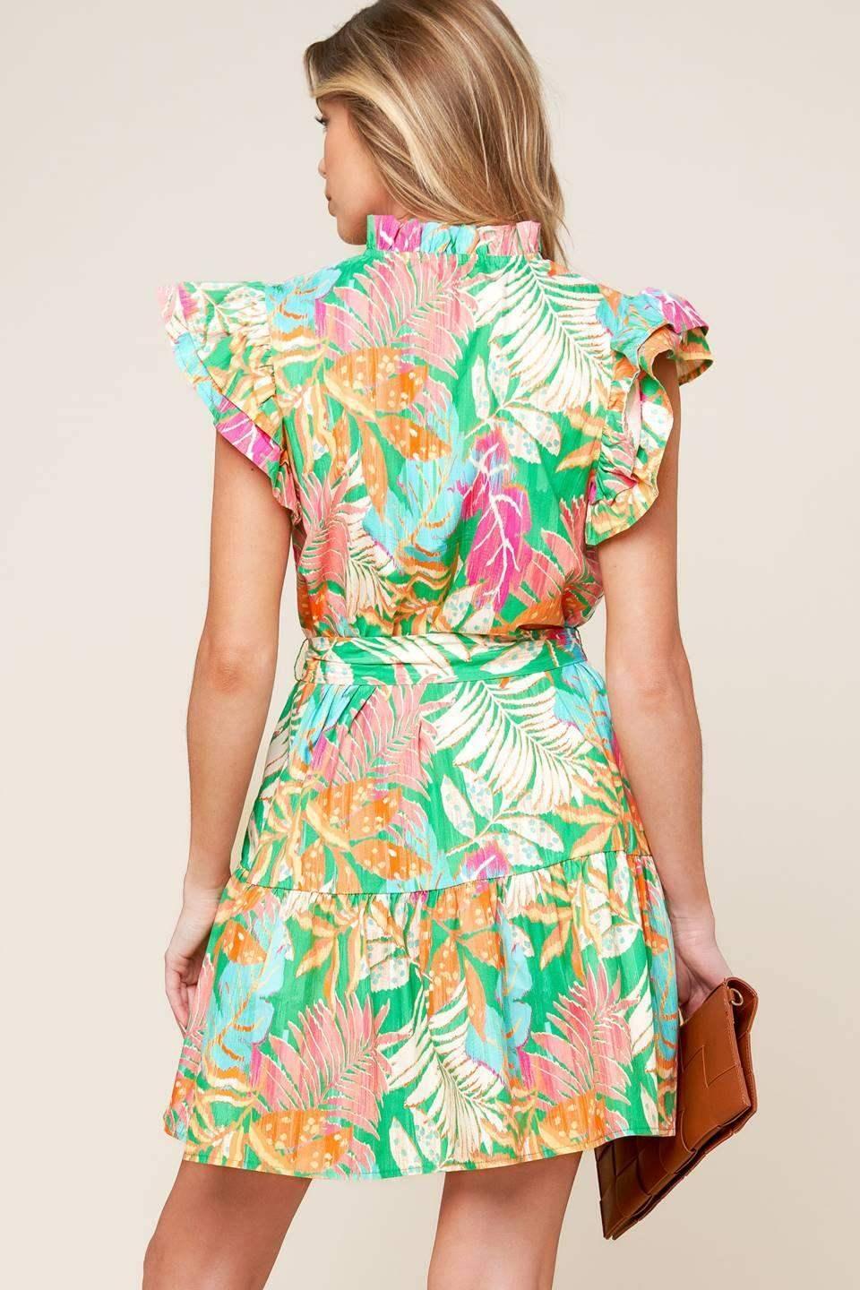 PORT OF CALL MINI DRESS - GREEN MULTI