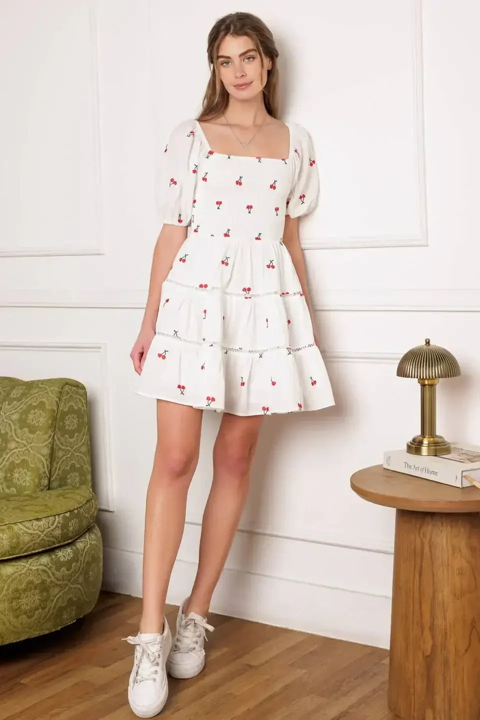 SUMMER DAYDREAMS CHERRY EMBROIDERED MINI DRESS