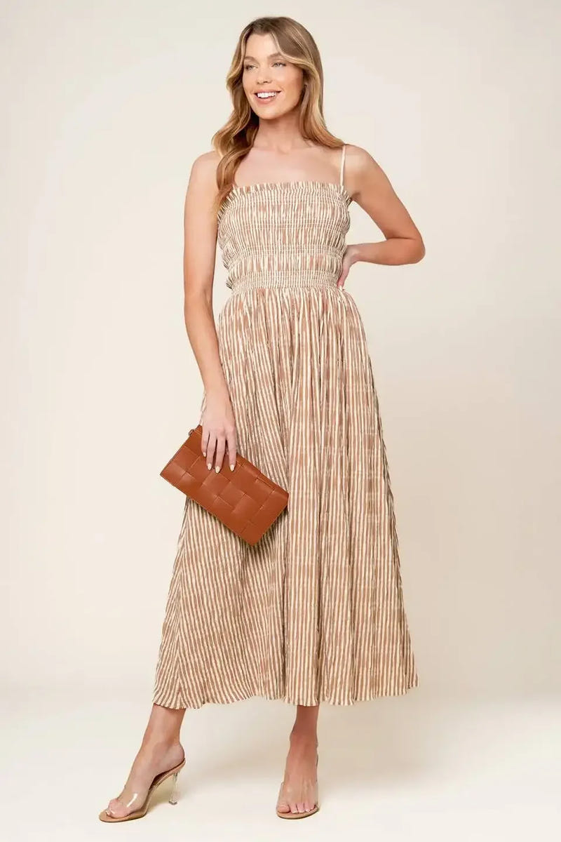 VALHALLA BROWN STRIPED MIDI DRESS