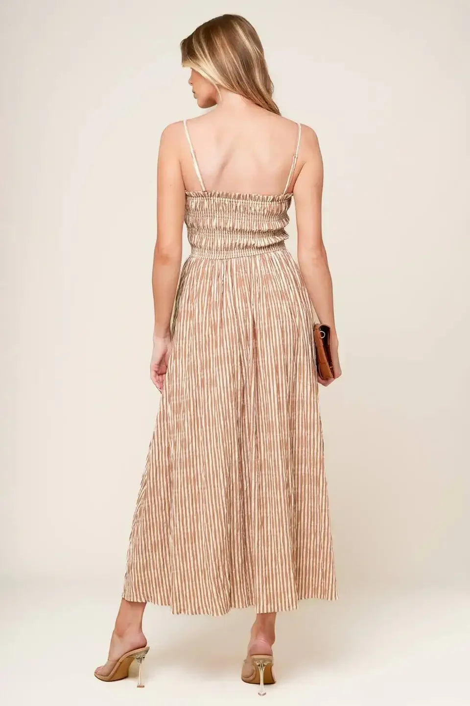 VALHALLA BROWN STRIPED MIDI DRESS