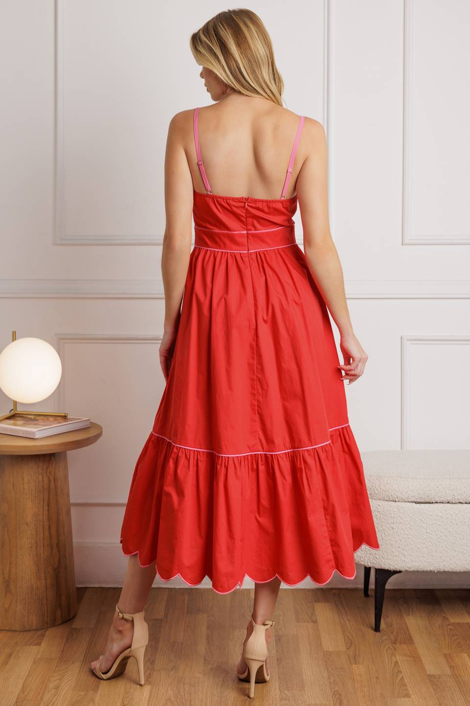 red pink midi dress Red & Pink Jacquard Midi Dress - All Dresses