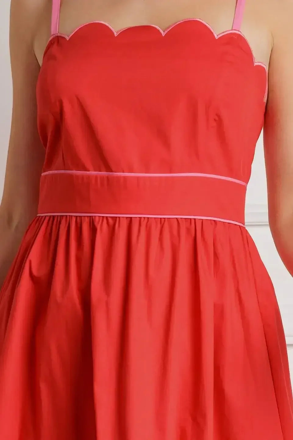 SWEET DREAMS - RED & PINK - SCALLOPED EDGE MIDI DRESS
