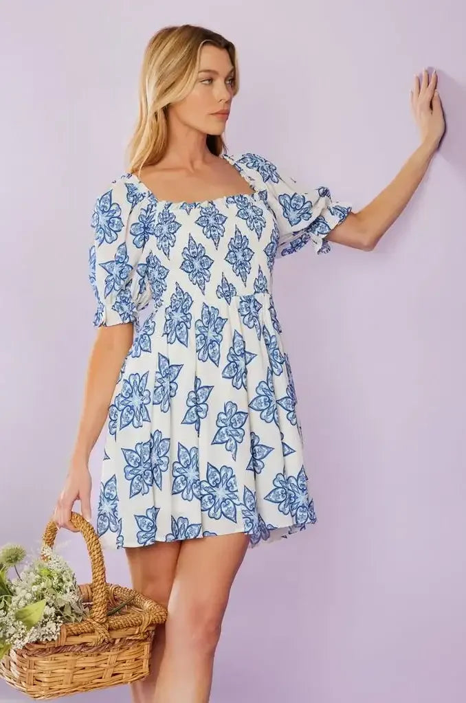 THROUGH THE GARDEN MINI DRESS - BLUE