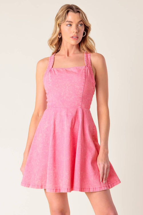 HIBISCUS PINK DENIM MINI DRESS
