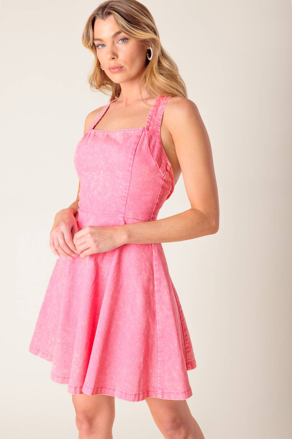 pink denim dress Women's Breaking New Ground Cotton Button Front Mini | Size: L this piece features a classic button Sweetie Pink Denim Dress
