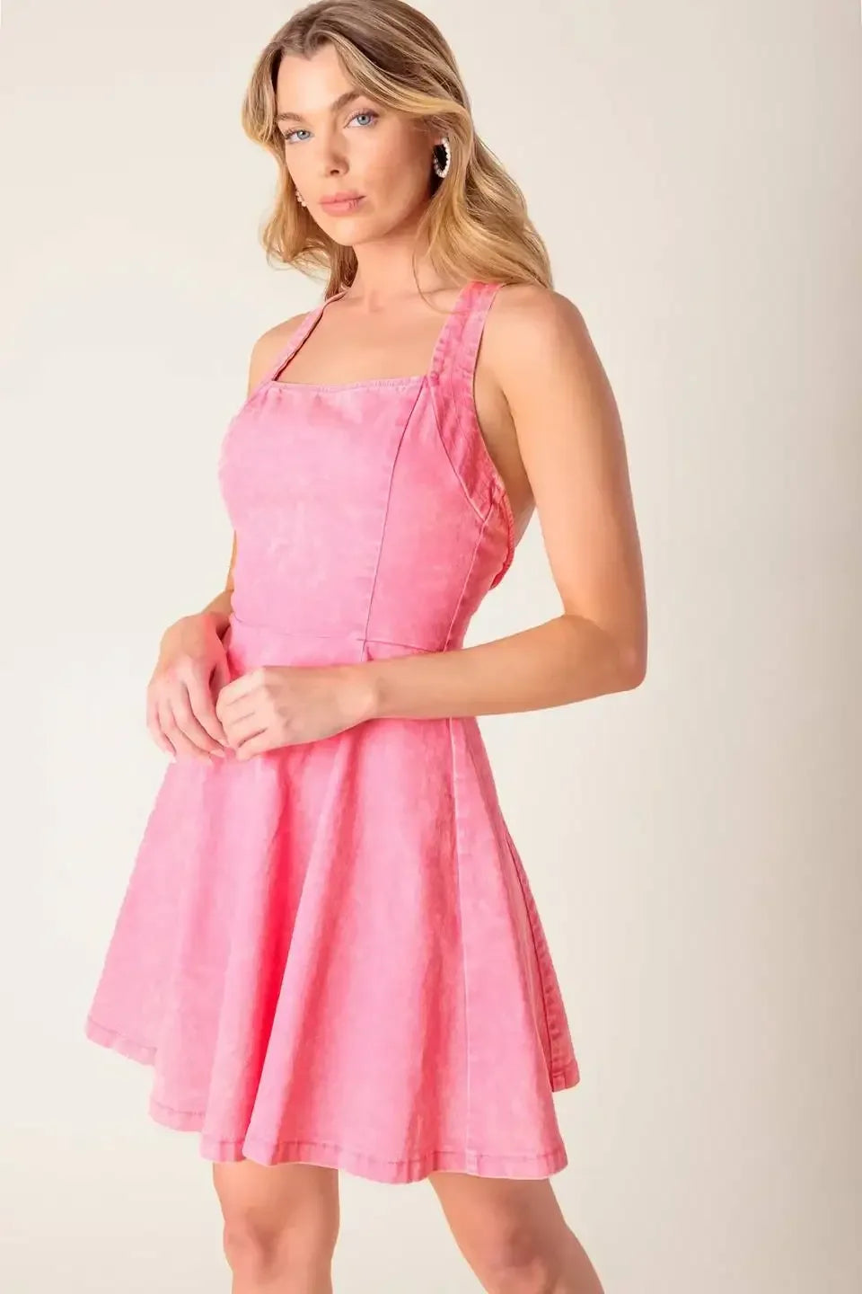 HIBISCUS PINK DENIM MINI DRESS