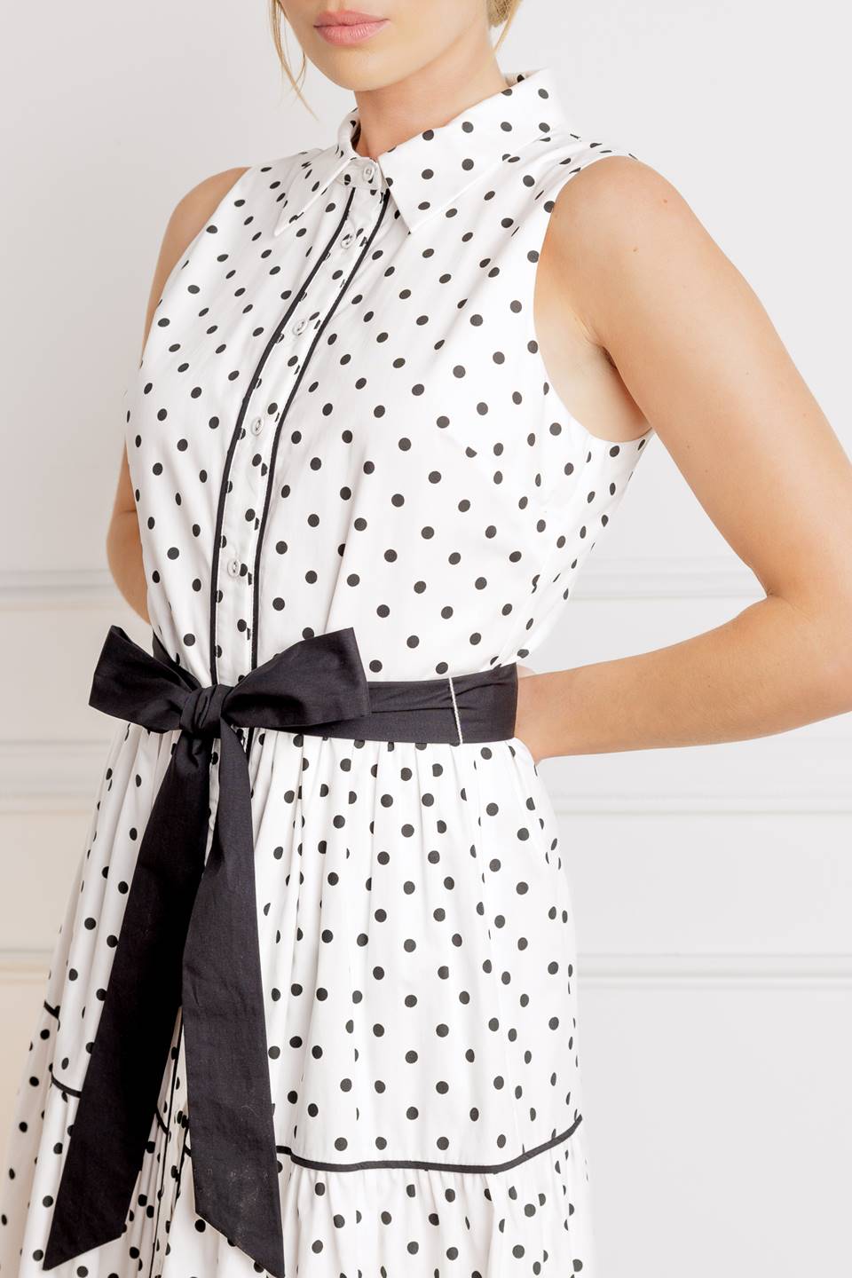 WHITE & BLACK RETRO DOTS MIDI DRESS | LADY BLACK TIE WHITE & BLACK RETRO DOTS MIDI DRESS | LADY BLACK TIE