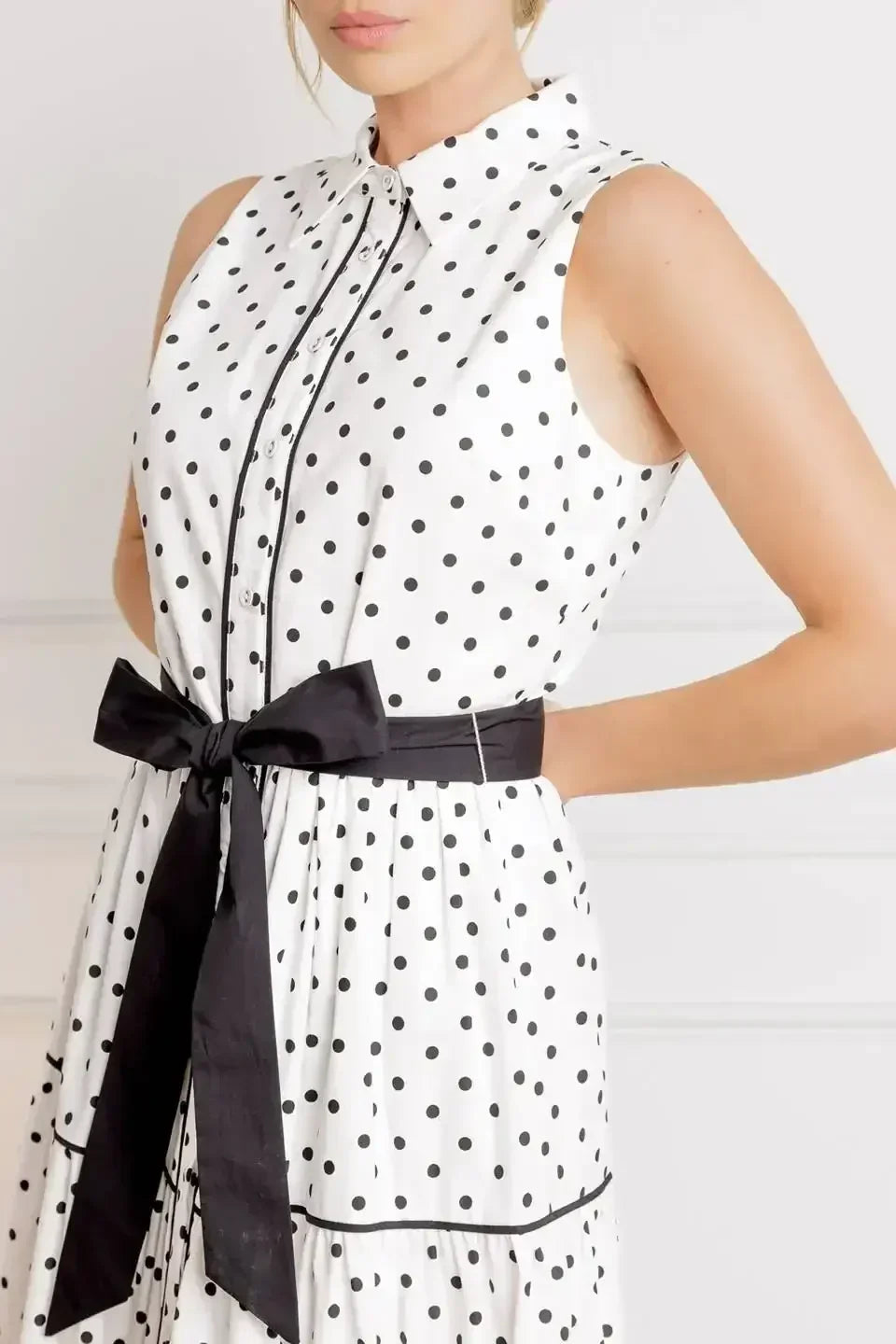 RETRO DOTS - WHITE & BLACK POLKA DOT MIDI DRESS